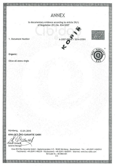 Certificaat Biologische Olijfolie 2