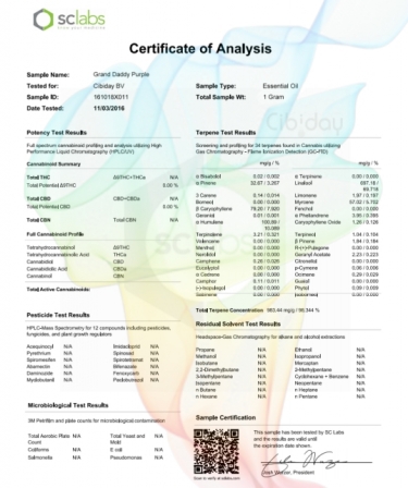 Granddaddy Purple Terpenen Labtest Compleet